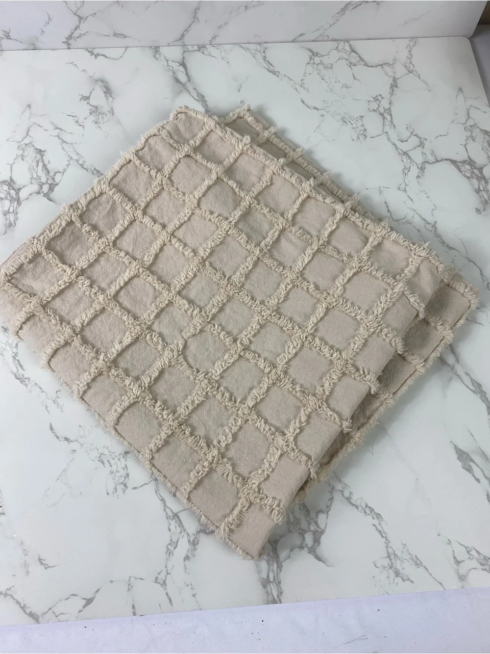 Plush Grid-Textured Accent Pillow Cover in Beige by Oscar Oliver High end luxury